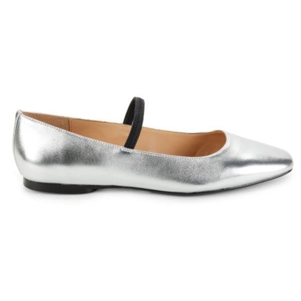 Saks Fifth Avenue Mary Jane in Silver with Black Strap - Picture 2 of 12